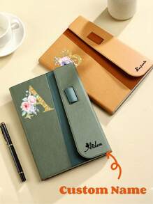 1pc Personalized Customized Name/Initial, PU Leather Cover Thick Inner Pages Smooth Writing + Contrast Color Multi-Functional Office/Meeting Notebook, Record Life With Ceremony Sense, Thick Pages For Endless Writing, Loved By Students And Workers! Practical And Stylish, Not Only Serves As A Notebook, But Also Adds A Romantic, Dreamy Atmosphere And Increases Writing Interest