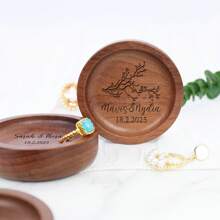 Customized Engraved Wooden Ring Dish, Engagement Gifts, Personalized Ring Holder, Wedding Ring Dish,Custom Jewelry Dish, Valentines Gifts Birthday Graduation - Brown - View 4