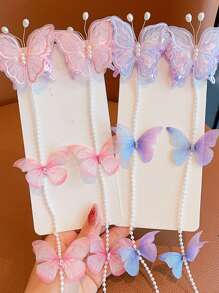 2pcs Vintage Handmade Butterfly Pearl Tassel Hair Clips For Girls, Sweet Princess Hair Accessories Pearl Chain Hair Clips - Multicolor - View 10
