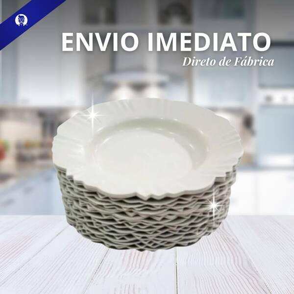 Kit 20 Prato Fundo com Borda Branco Preto Refeição Churrasco Festa Pratos Plastico