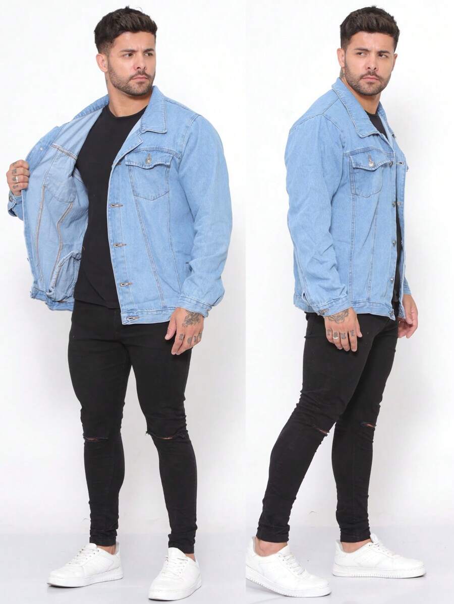 Men's Premium Modern Stylish Carnival Jean Jacket - 淺色水洗藍 - 查看 1