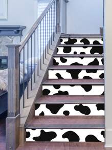 7/14/21pcs Black & Blue Cow Print Stair Stickers, Self-Adhesive Thick Removable DIY Stair Tread Decals, Suitable For Kids Room, Nursery, Activity Room Stairs Decoration, Renovation, Size: 6.97*41.73inch