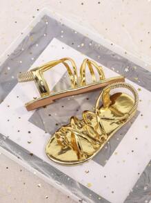 2025 Summer New Girls Set Toe Elastic Buckle Flat Round Toe Comfortable Non-Slip Beach Fashion Sandals