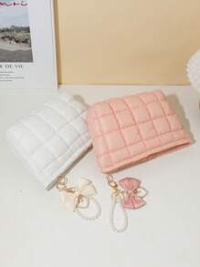 1 Uroczy wisiorek z kokardą z pereł + Modna torebka kopertówka w kratkę, swobodna torebka kopertówka, ciepła pluszowa torba puchowa, elastyczne szwy do przechowywania makijażu, pikowana torba, wygodna torba, zimowa torba do przechowywania makijażu, kosmetyczka, mini torba, mała kosmetyczka, akcesoria, stojak na kosmetyki, kosmetyczka, kosmetyczka, niezbędne rzeczy w podróży, akcesoria damskie, przybory podróżne, kosmetyczka, kosmetyczka, kosmetyczka