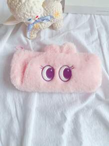 1pc Simple Cartoon Alligator Rabbit Eyes Plush Pen Bag Student Cute Large Capacity Stationery Bag Pencil Stationery Bag , Back To School Gifts