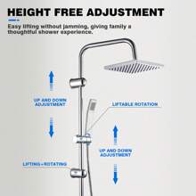 Vandise Waterfall Bath Shower System Mixer Shower Tap With Modern Square Riser Rail Kit Dual Rainfall Shower Heads Handset, Wall Mounted Square Chrome Bathroom Shower Mixer Square Waterfall Bath Shower Mixer Tap With Riser Shower Rail Kit, Massive Water Chrome Bathroom Thermostatic Shower Mixer Set, Height Adjustable Stainless Steel Handheld Shower, Temperature Adjustable, 39" Height Home Bathroom Decor Summer Back To School - Silver - View 4