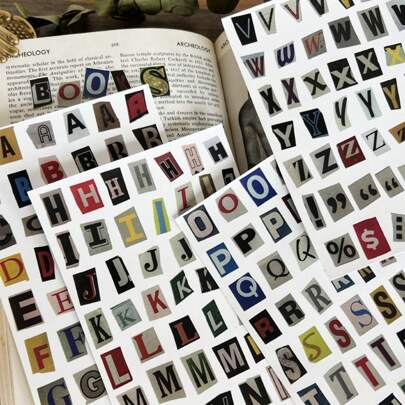 181pcs / 4 Sheets English Alphabet Number Symbol Label Sticker Pack Vintage Scrapbook Stickers Aesthetic Journaling Sticker Letters Junk Journal Scrapbook Supplies Kit Letter Stickers For Scrapbooking