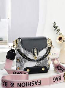 女士印花手机包、独特迷你单肩包、斜挎包 - 黑色 - 查看 1