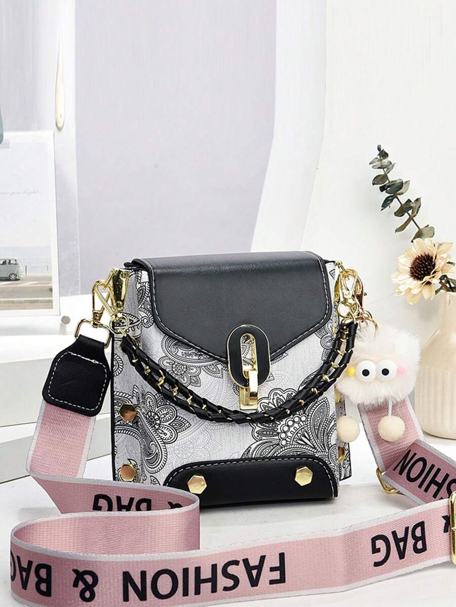 女士印花手机包、独特迷你单肩包、斜挎包 - 黑色 - 查看 1