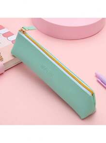 1 个学生铅笔盒，大容量硅胶防水材料拉链开合笔收纳袋，桌面收纳盒，铅笔盒，笔筒，毛绒铅笔盒，可爱铅笔盒，办公桌收纳盒，材料，记号笔收纳盒