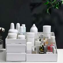 1pc Storage Box With 2 Drawers, Used For Desktop Organization, Makeup Tool And Skincare Product Storage, As Well As Jewelry Storage, Dressing Table Accessories, Bathroom Accessories, Storage Box,For Holiday Beach, Bathroom Collection, Bedroom Collection, Large Capacity