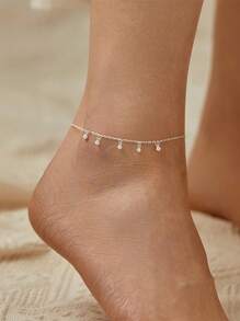 1pc 925 Sterling Silver Elegant Casual Cubic Zirconia Decor Anklet, Suitable For Daily Wear And Vacation