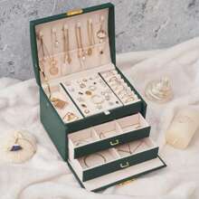 1pc Jewelry Box Organizer, Faux Leather Jewelry Display Case, Large Capacity 3-Layer Drawer Jewelry Box, Suitable For Earrings, Bracelets, Rings, Mother's Day, Valentine's Day Gift - Jewelry Display And Packaging Supplies - Many - View 7