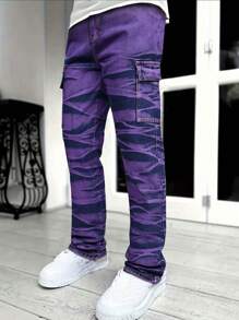 Men's Casual Loose Straight Leg Distressed Jeans, Hip Hop Dance Party Denim Cargo Jogger Pants, Streetwear Style