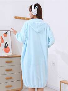 两件套女士长款浴袍套装，含高吸水性毛巾、加厚珊瑚绒连帽长袖浴袍、超大可穿毯、保暖羊毛材质、舒适珊瑚绒帽袖，成人夏季礼物，假日家居浴室装饰，返校季必备 - 彩色 - 查看 7