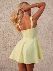 WOWDARK Women's Winter Dress, Yellow Valentine's Day Dress, Fashion Spaghetti Strap Lace Trim A-Line Party Dress, Suitable For Valentine's Day, Dates, Gatherings, Parties, Travel, Vacation, Beach And Other Occasions - Yellow - View 2