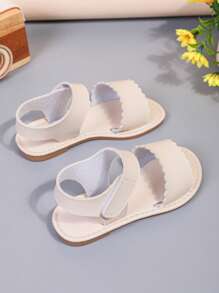 1 Pair Toddler/Little Girls Beige PU Leather Wave Stripe Sandals With Adjustable Strap And Round Toe Design, Suitable For 3-15 Years Old, Casual, Party, Vacation, Spring/Summer - View 2