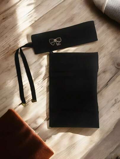 قطعة واحدة وشاح شيفون أحادي اللون مزين بفيونكة، وشاح محجب محافظ ناعم للوجه مناسب للاستخدام اليومي، باللون الأسود