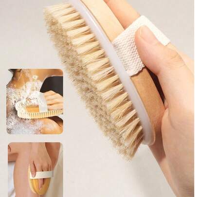 2 件/1 件木制防滑带式淋浴刷，天然鬃毛 - 柔软椭圆形淋浴刷，适合干刷身体、湿刷、背部，深层清洁和去角质，改善血液循环，防止毛发内生，减少木制沐浴刷，用于痤疮和脂肪团 - 无香型，无需电池