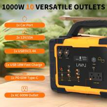 1000W Portable Power Station, 1075Wh Backup Lithium Battery, 120V/1000W AC Outlet, Solar Generator For Home, RV, Outdoor, Camping And Emergencies Use - 美規A型插(110-127V) - 查看 3