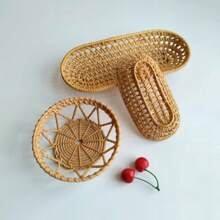 Đĩa trái cây/Đĩa ăn nhẹ bằng mây đan, Đĩa trà rỗng, Đĩa nhỏ thủ công, Đĩa trà chiều, Tấm lót cốc - Màu vàng - Xem 7