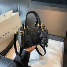 Niche Design Small Bear Handheld Pillow Bag, Minimalist Versatile Textured Shoulder/Crossbody Bag - Black - View 6