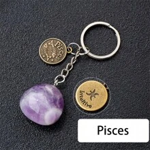 1 pezzo Portachiavi con pietra preziosa naturale dello zodiaco, quarzo cristallo o ametista, per decorare chiavi di auto o borse - multicolore - Visualizzare 18