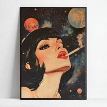1 件，帆布挂画，带框装饰画，海报，墙壁艺术，复古太空吸烟女人艺术印刷品，宇宙嬉皮科幻海报，现代复古风格，家庭办公室、卧室、客厅、厨房、浴室的帆布墙壁艺术，卡通设计，春季 - 彩色 - 查看 11