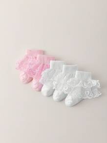 5 Pairs Infant Girls Lace Trim Socks, Simple & Practical Multifunction - Multicolor - View 6