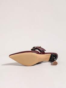 Women's Fashion Pointed Toe Decor Buckle Open Heel Pumps - Burgundy - View 4