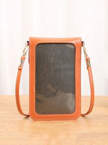 Soft Leather-Feel Dual Layer Fashion Crossbody Bag For Daily Use - Orange - View 3