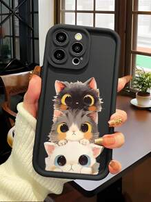 1 chiếc ốp lưng điện thoại hình mèo dễ thương màu đen, chống trượt, dày dặn, chống sốc, tương thích với Apple/Redmi/Infinix/Vivo/OPOP, chống nước, chống rơi vỡ và chống trầy xước. - màu đen - Xem 4