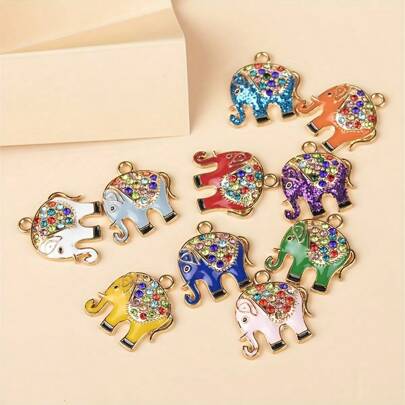 10 قطع قلادة معلق بشكل فيل مرصع بحجارة كريمة على الطراز الأوروبي والأمريكي الراقي، قابل للاستخدام لصنع قلادات وأساور DIY، قطعة شخصية راقية مناسبة للارتداء اليومي