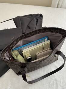 欧美跨境个性大容量字母极简印花手提包女新款菱格通勤单肩包 - 咖啡 - 查看 11