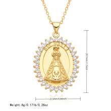 1 件 Virgen Del Valle 椭圆形奖章吊坠项链，带方晶锆石 D050 - 金色 - 查看 4