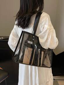 Minimalist Large Capacity Clear Beach Tote Bag, Women Shoulder Handbag