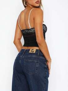 Y2k Hot Girl Floral Lace Crop Camisole Vest Tops Sleeveless Spaghetti Strap Low Cut Padded Tank Tops For Women Sexy See Through Backless Going Out Cami Tops Slim Fit Square Neck Shirt Summer Clubwear Streetwear Aesthetic Clothes - 黑色 - 查看 6