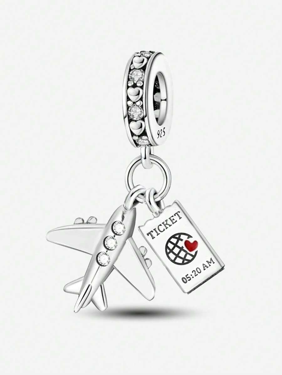 1 件时尚 925 纯银飞机系列串珠适合女士手链手镯 DIY 珠宝制作和日常服装搭配珠宝装饰适合女孩