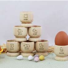Customized Wooden Egg Cup, Easter Gift, Dippy Egg Holder, Baby's First Easter Gift, Easter Stocking Stuffer, Personalized Egg Cup, Carved Wooden Egg Cup, Dippy Egg Holder, Rabbit Egg Cup, Chick Egg Cup, Personalized Egg Cup With Any Name - Wood Color - View 6