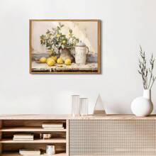 1pc, Canvas Hanging, Framed Decorative Painting, Poster, Wall Art, Vintage Lemon Still Life Oil Painting Print, Art Deco Style Unframed Wall Art, Modern Vintage Lemon Fruit Painting, Interior Decor Poster For Living Room, Bedroom, Kitchen, Home Office - Artistic Lemon And Floral Composition Art Gifts Birthday Graduation - Multicolor - View 11