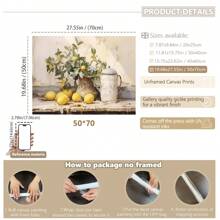 1pc, Canvas Hanging, Framed Decorative Painting, Poster, Wall Art, Vintage Lemon Still Life Oil Painting Print, Art Deco Style Unframed Wall Art, Modern Vintage Lemon Fruit Painting, Interior Decor Poster For Living Room, Bedroom, Kitchen, Home Office - Artistic Lemon And Floral Composition Art Gifts Birthday Graduation - Multicolor - View 18