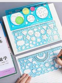 Set de 7 plantillas para dibujar Juego de reglas geométricas multifuncionales para herramientas de dibujo Útiles escolares Plantilla de plástico de gran tamaño Conjunto de plantillas para dibujo de patrones Adecuado para estudiantes Dibujo a mano Periódico Dibujo Regalo para niñas y niños
