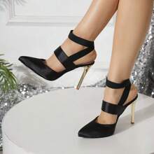 2025新款欧美风时尚性感超高跟尖头女士百搭高跟秋季单鞋 - 黑色真絲 - 查看 1