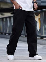 1pc Men's Street Style Loose Fit Casual Washed Straight Leg Jeans, Korean Fashion, Versatile