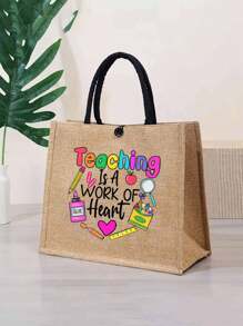 创意教师节字母印花亚麻手提袋套装（半套），包含黄色亚麻抽绳零钱包、黑色方形购物袋，是教师节感谢礼物和女士大容量亚麻手提袋的理想之选，也是沙滩必备单品和夏季女士包袋，适合旅行、度假、假日和海滩使用，是最佳教师节礼物、感谢老师礼物、最佳教师节礼物、永远的最佳教师节礼物、最佳女教师节礼物和教师节礼物。 - 卡其色 - 查看 5