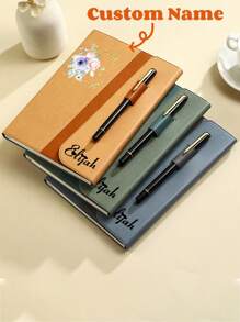 1pc Personalized Customized Name/Initial, PU Leather Cover Thick Inner Pages Smooth Writing + Contrast Color Multi-Functional Office/Meeting Notebook, Record Life With Ceremony Sense, Thick Pages For Endless Writing, Loved By Students And Workers! Practical And Stylish, Not Only Serves As A Notebook, But Also Adds A Romantic, Dreamy Atmosphere And Increases Writing Interest