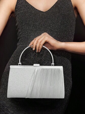 Glitter Luxury Sequin Handbag, Women Elegant Exquisite Shiny Pleated Evening Bag, Ladies Prom Party Event Dinner Dressed Up Clutch For Girls