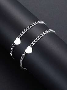 2pcs Fashionable Minimalist Stainless Steel Heart Shape Bracelet, Versatile Bff/Couples Gift, Won't Fade - Couple - View 4