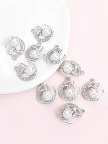 10 piezas de adorables y delicados encantos de luna y conejo con brillantes rhinestones, incrustaciones de perlas falsas - Colgantes de conejito de buenas noches para cadenas de clavícula elegantes, collares, pulseras, aretes y talla grande adornos de cadena - Regalo de fiesta de Pascua para familiares y amigos