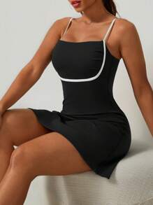 Vestito sportivo estivo da donna NcmRyu con vita stringata, color block, adatto per allenamento, corsa, tennis, fitness